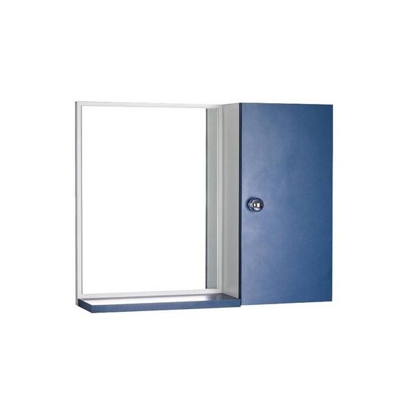 Espelho Com Armário Para Banheiro Cor Branco E Azul