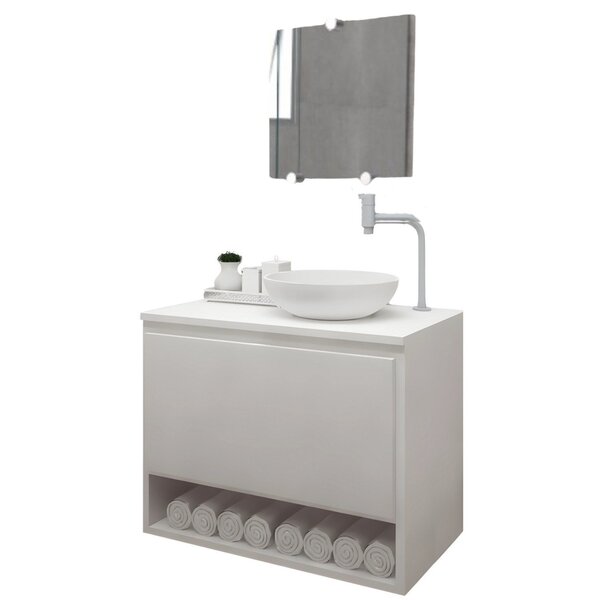 Gabinete Armário Para Banheiro Com Pia Cuba E Espelho 60cm Balcão Suspenso Branco