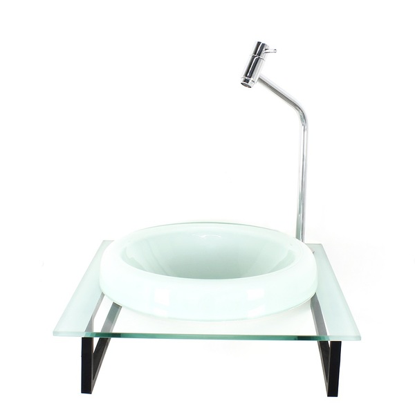 Gabinete Com Cuba De Vidro Chapeu 10mm Com Tampo 40cm Branco Mais Torneira Metal Cromada