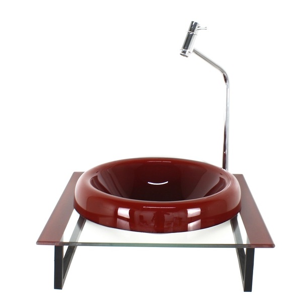 Gabinete Com Cuba De Vidro Chapeu 10mm Com Tampo 40cm Vermelho Cereja