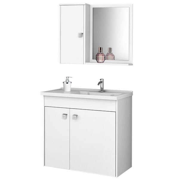 Gabinete Para Banheiro Com Cuba E Espelho Munique B02 Branco - Lyam Decor